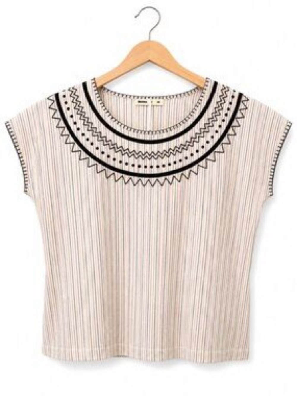 Marine Layer Embroidered Crewneck Short Sleeve Top - Cream with Black Detail